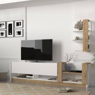Chic Home TV-taso Klaus 182 cm + seinähylly, valkoinen/vaaleanruskea