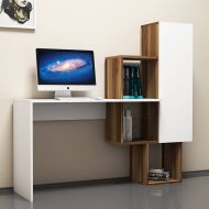 Chic Home työpöytä Aaro hyllyköllä 145x45x142 cm, valkoinen/ruskea