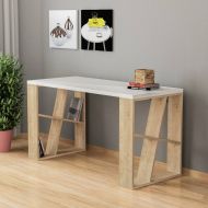 Chic Home työpöytä Hugo 140x60x75 cm, valkoinen/vaaleanruskea