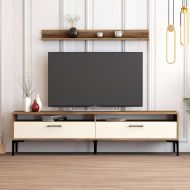 Chic Home TV-taso Into 180 cm + seinähylly, tummanruskea/valkoinen